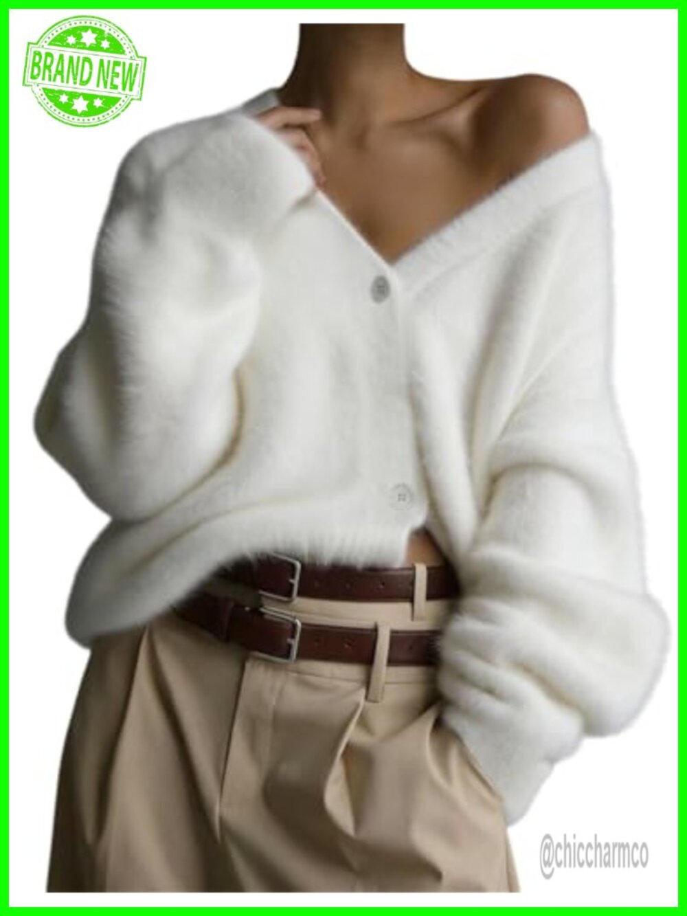 Women's Fuzzy Cardigan Sweater V-Neck Long Sleeve Button Down Coat